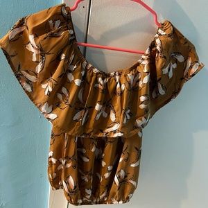 Brown Mustard Floral Off-Shoulder Top